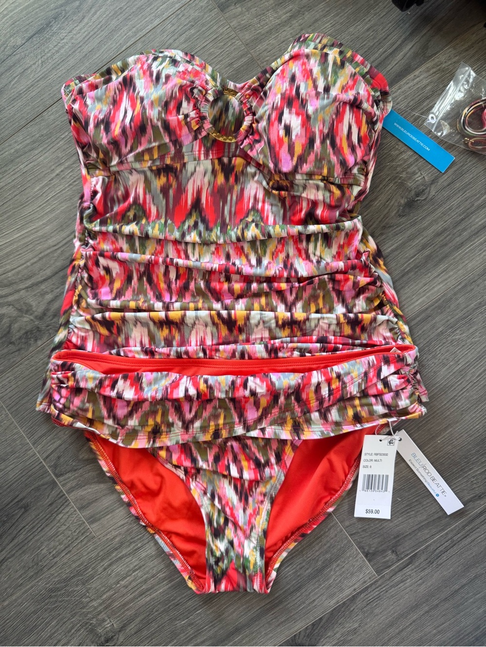 Bleu Rod Beattie Bikini Bandini Ikat Tankini Top with Bikini Bottoms 8 NWT
